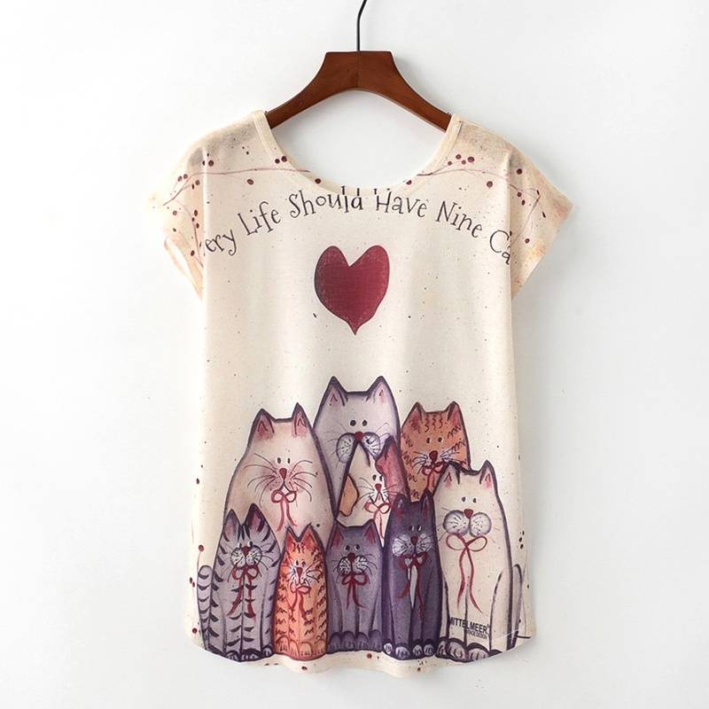Women's Cat Printed T-Shirt