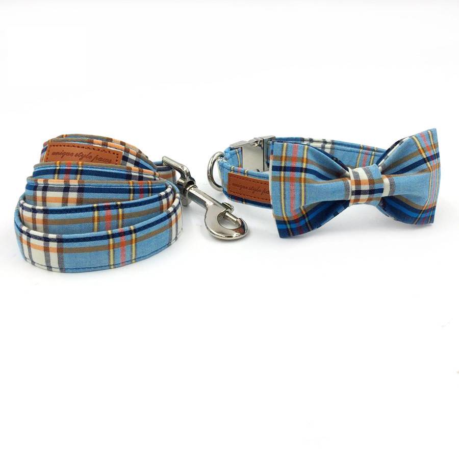 Plaid Dog Bowtie Collar and Leash Set