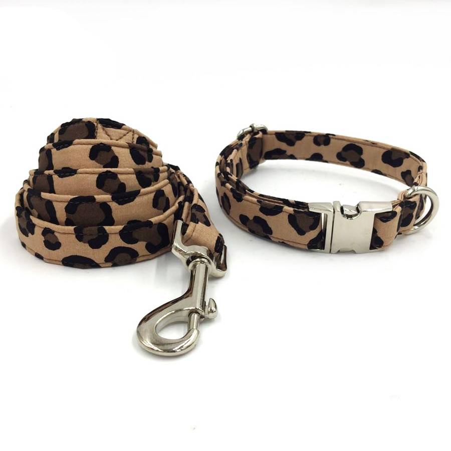 Dog's Leopard Patterned Collar and Leash Set