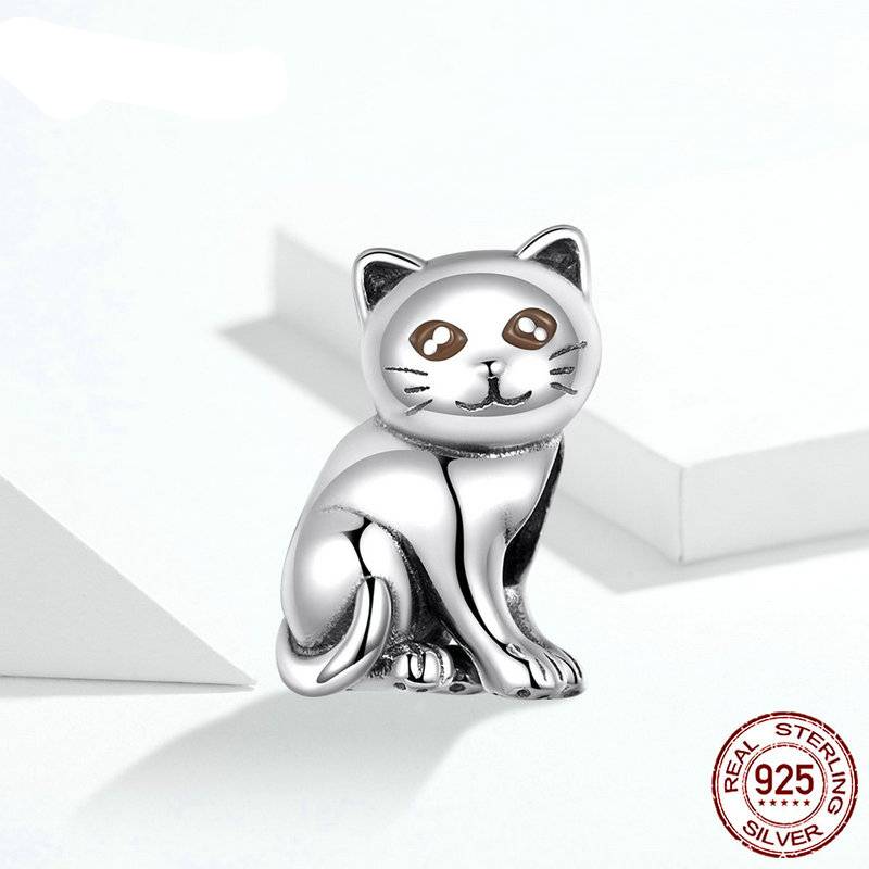 Cute Baby Cat Metal Beads Charm Bracelet 925 Sterling Silver Jewelry
