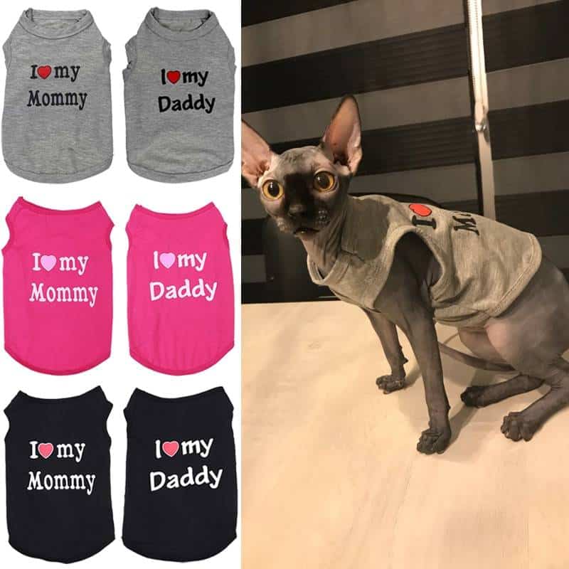 Cute Cotton I LOVE MY Mommy Daddy Cat Clothes