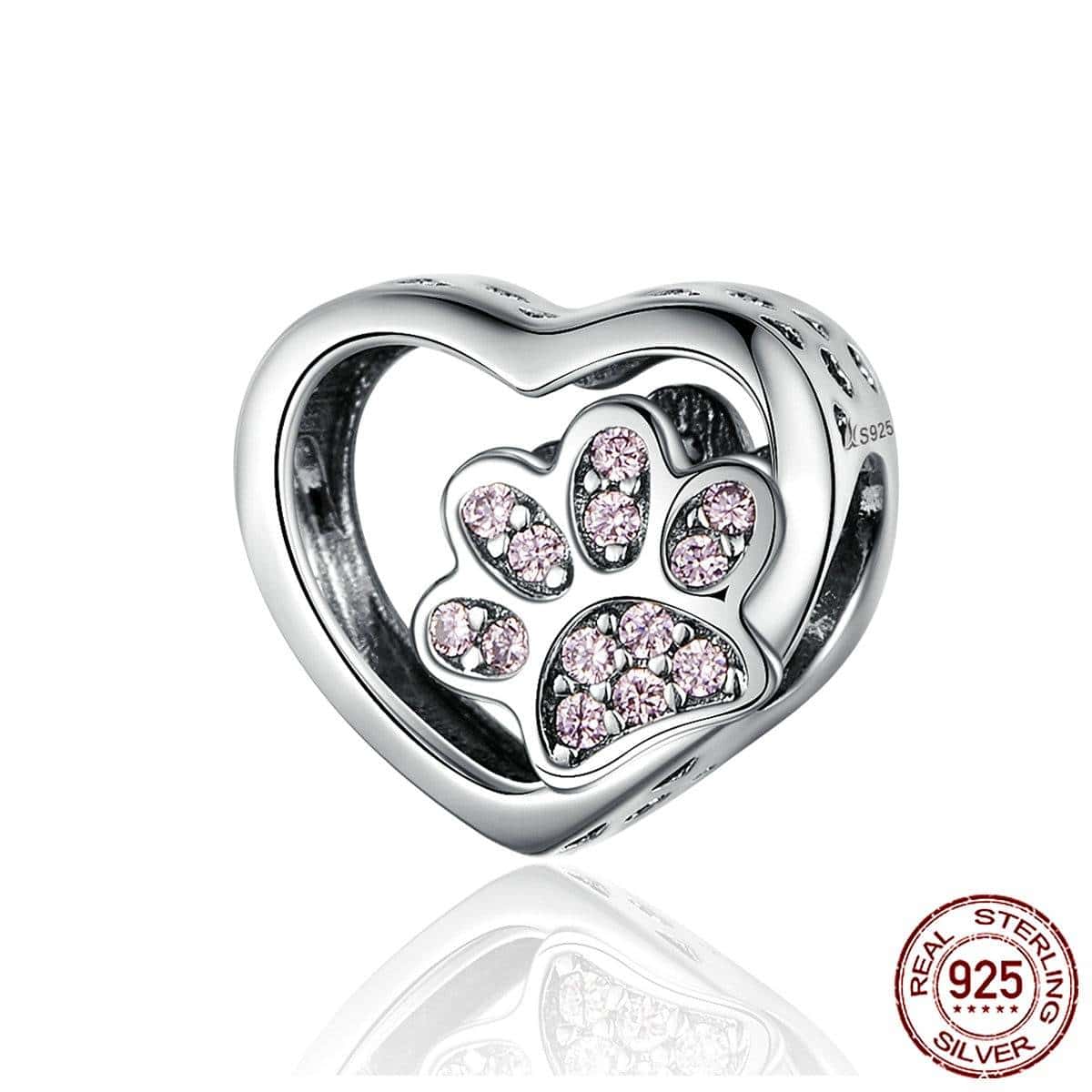 Cat Love Heart-shape Charm 925 Sterling Silver