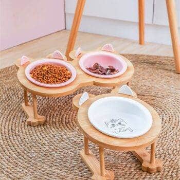 Ceramics Pet Single And Double Food Bowl With Wooden Frame