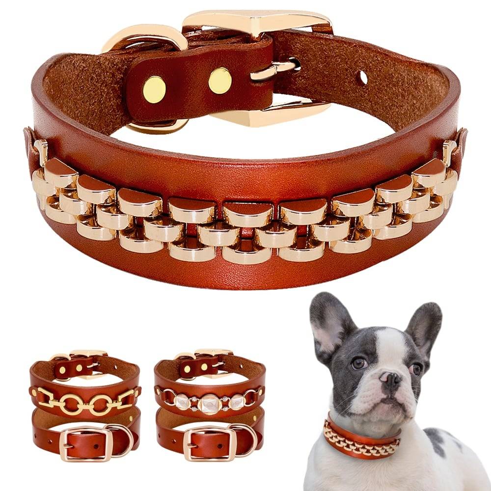 Fashion Leather Dog Collar For Small and Medium Dogs with Metal Accessories