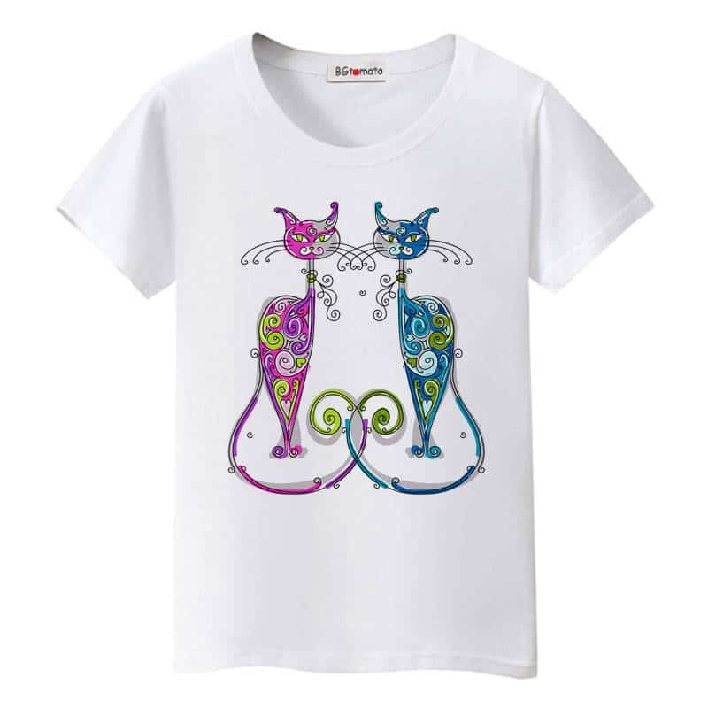 Colorful Women's T-Shirt with Cats Print
