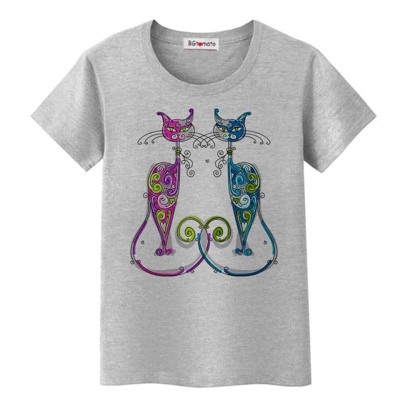 Colorful Women's T-Shirt with Cats Print