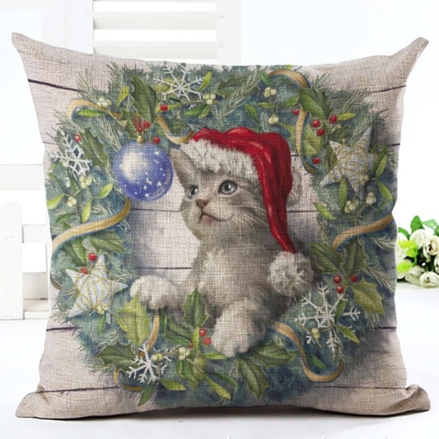 New Year Pattern Cat and Dog Pillowcase 45x45 cm