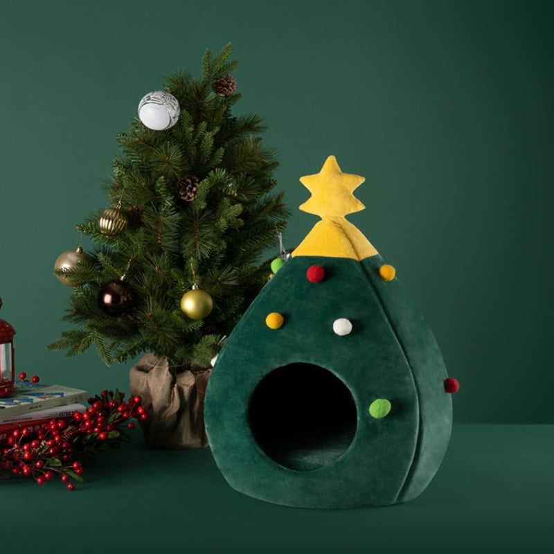 Cat Christmas Tree Shape Warm Cave Washable