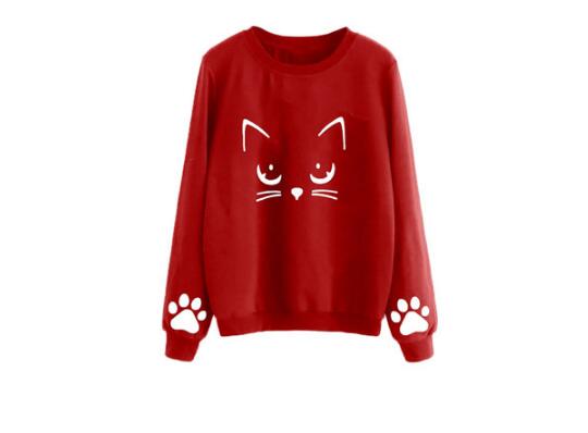 Cat Printing Round Neck Long Sleeve Warm Sweatshirts