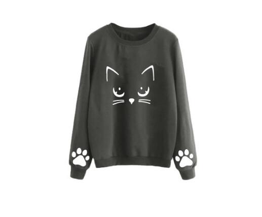 Cat Printing Round Neck Long Sleeve Warm Sweatshirts