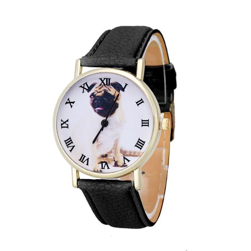 Women Cartoon Pug Dog Quartz Wrist Watches
