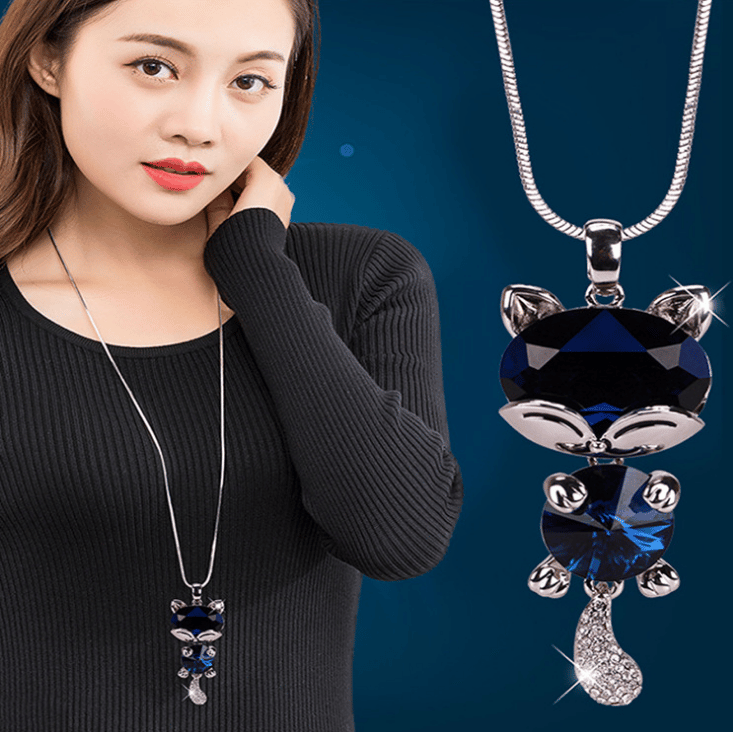 Dangle crystal cat necklace pendant