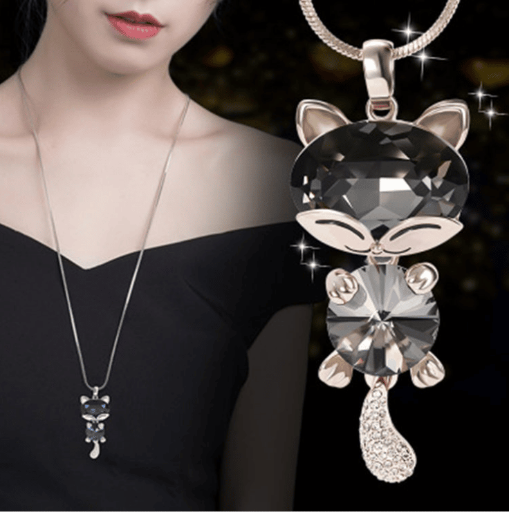 Dangle crystal cat necklace pendant