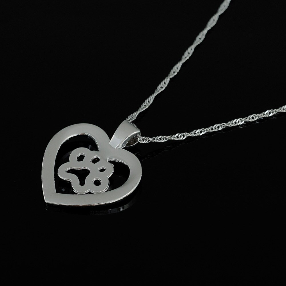 Paw Print Heart Crystal Pendant Necklace