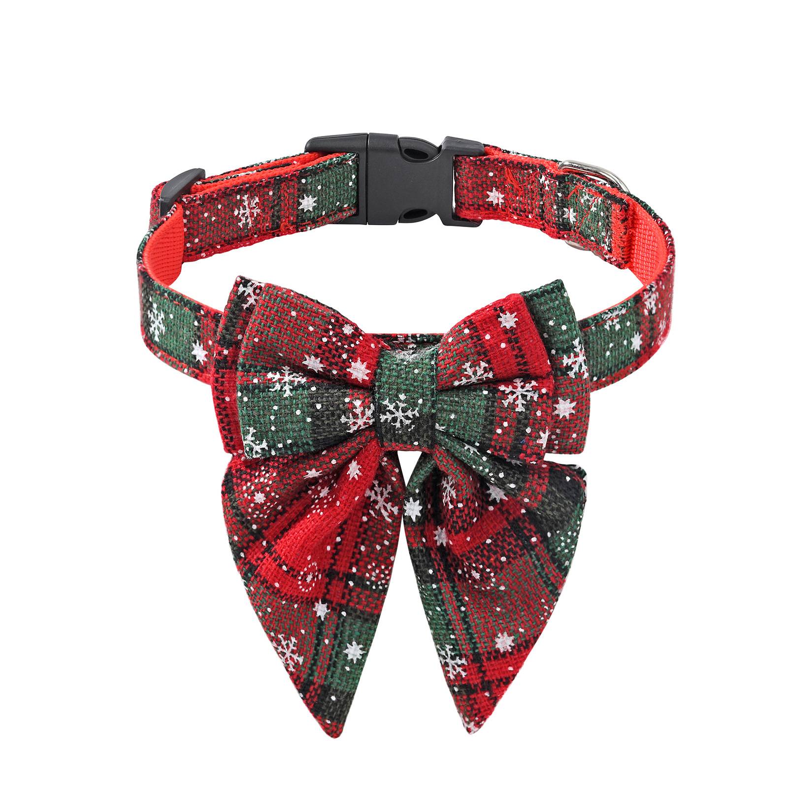 Pet Christmas Snowflake Red Bow Collar